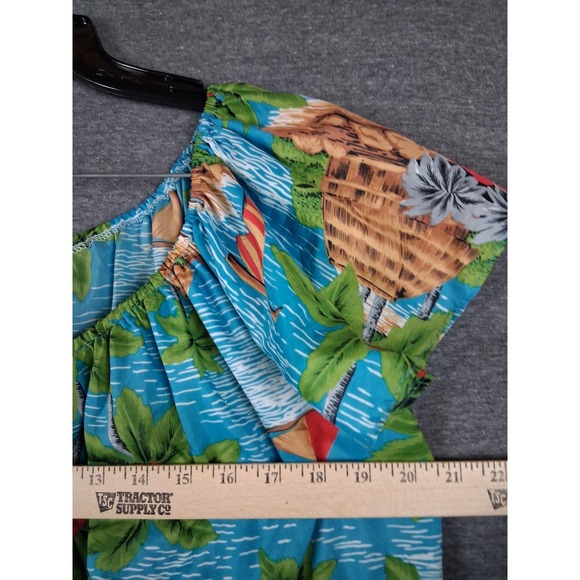 Hilo Hattie Vintage Dress Medium Blue MuMu Palm Tree Boat Island Maxi Resort - Picture 6 of 9